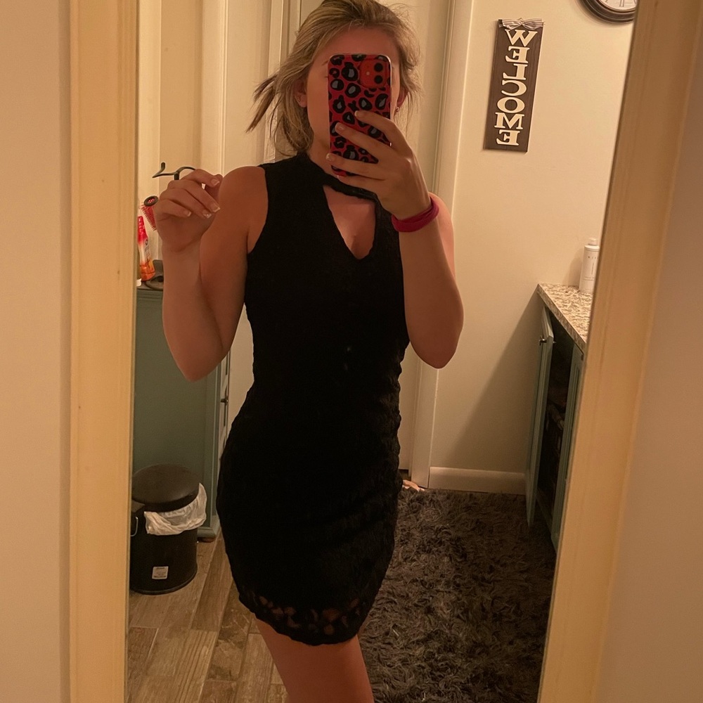 Sexy short black lace dress